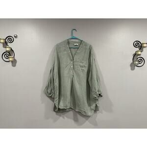 Pure Jill 100% Linen Popover Top 3/4 Sleeve Woven Coastal Beach Size 2X